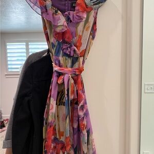 Adrianna Papell Pink and Orange Wrap Maxi Dress